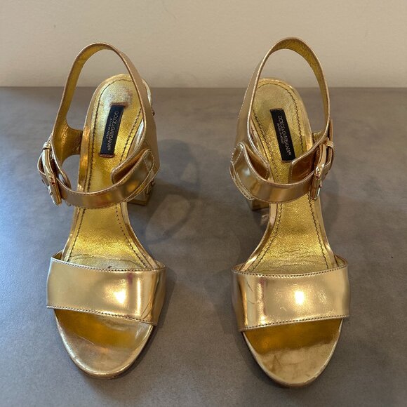Dolce & Gabbana Gold Leather Heels - Picture 4 of 7